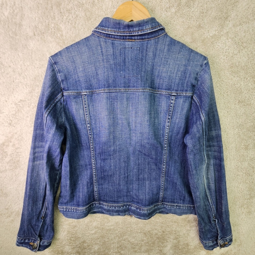 J Crew Women's Large Denim Blue Jean Jacket 90s Classic Style Cotton Trucker - Picture 2 of 10